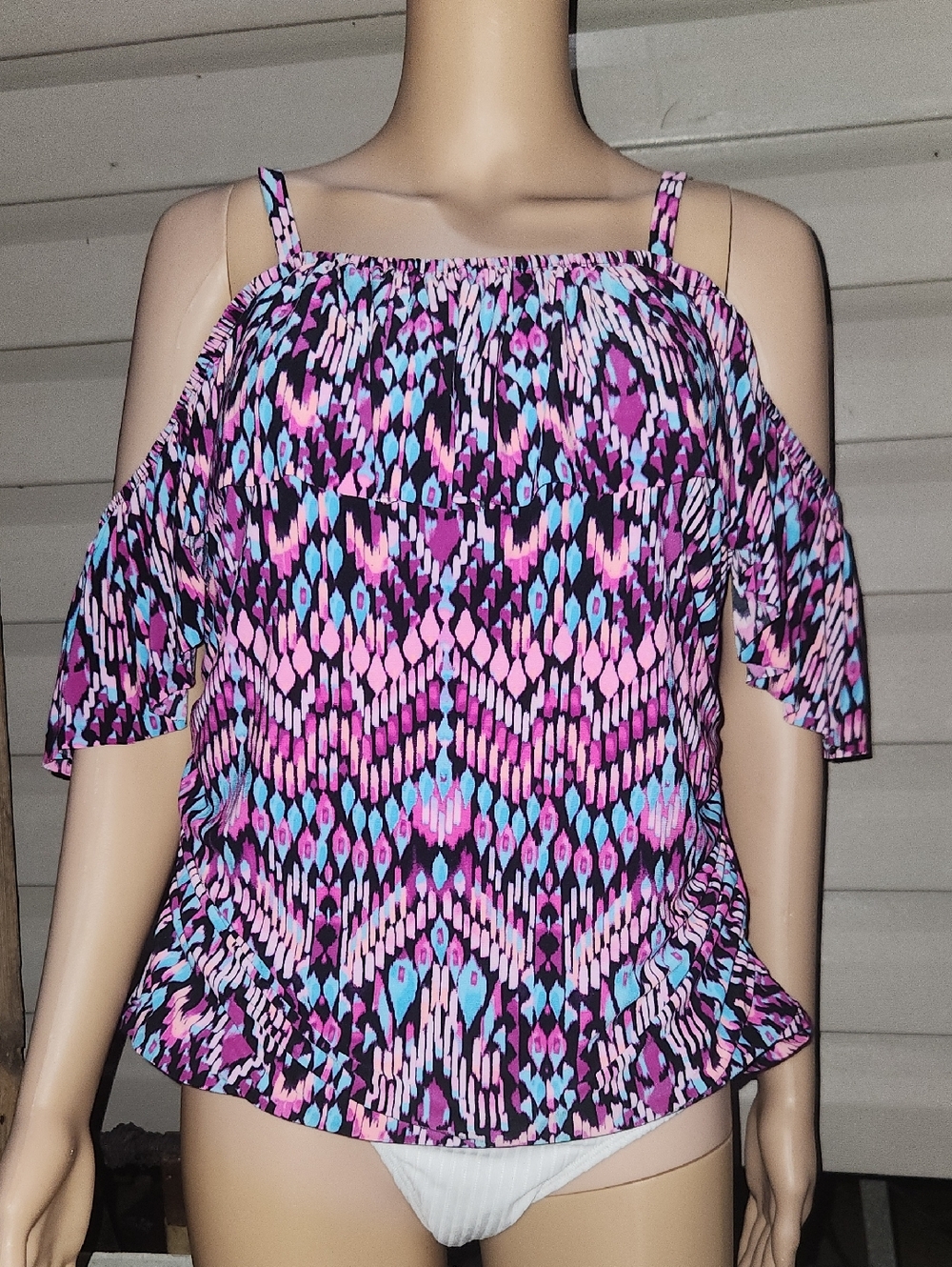 NWT "Coastal Cove" Cold-Shoulder Pink & Blue Tankini